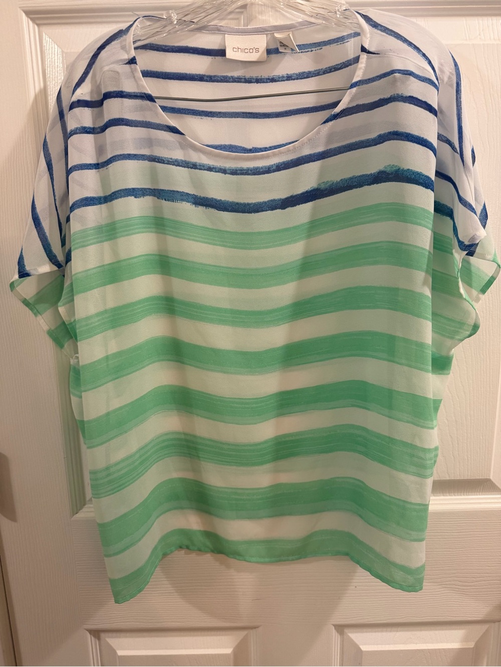 Chico's Mint Green and Blue Striped Sheer Blouse
